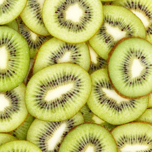 Kiwi frutas coleta comida fundo quadrado fatias kiwis fresco — Fotografia de Stock