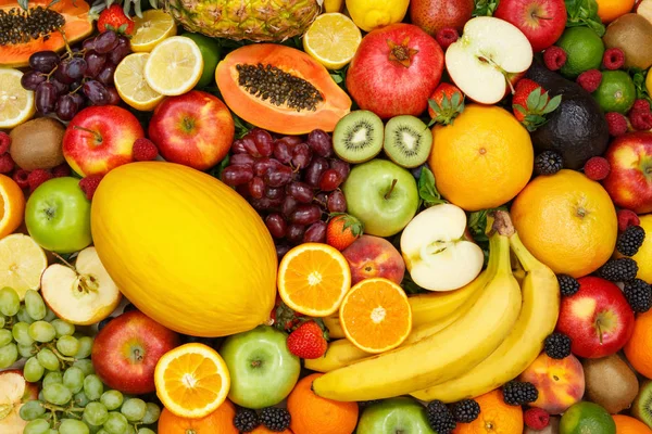 Frutta raccolta cibo fondo mela mele arance limoni fr — Foto Stock