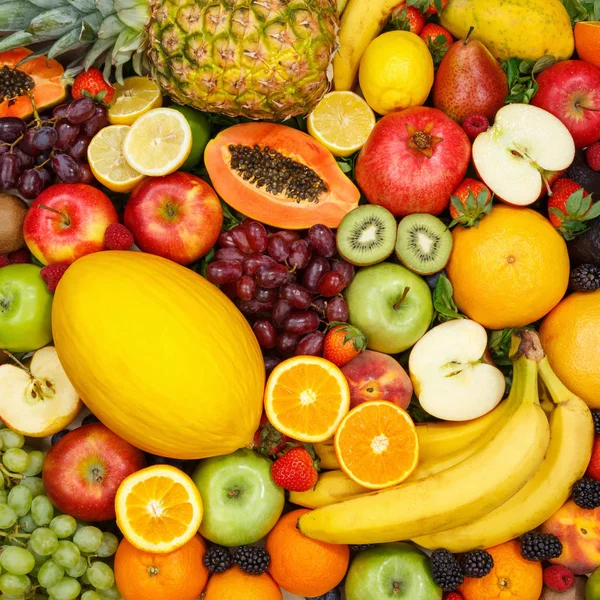 Obst Sammlung Lebensmittel Hintergrund quadratische Äpfel Orangen Zitronen f — Stockfoto