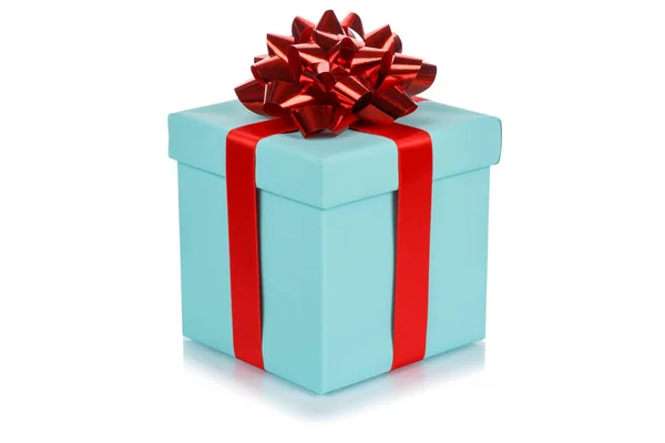 Birthday gift christmas present turquoise box isolated on white — Stockfoto