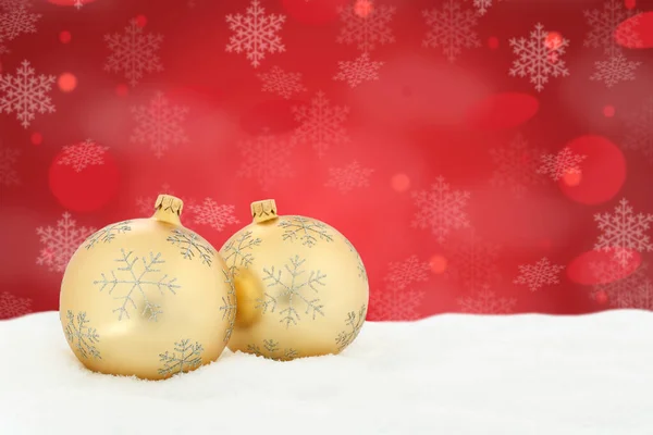 Boże Narodzenie karta złoty kulki bombki czerwony dekoracja copyspace policjant — Zdjęcie stockowe