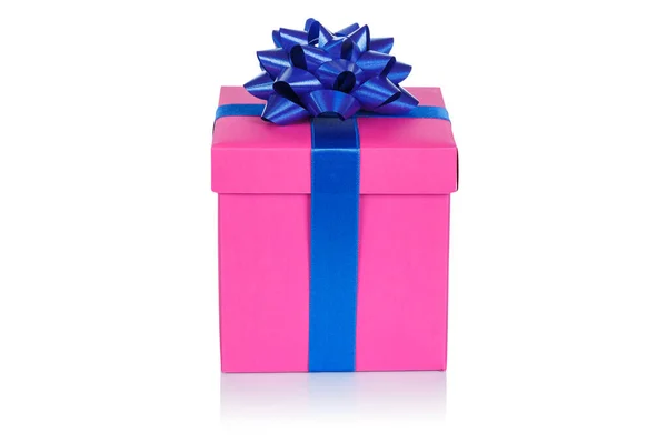 Christmas present birthday gift pink box ribbon isolated on whit — Stock Photo, Image