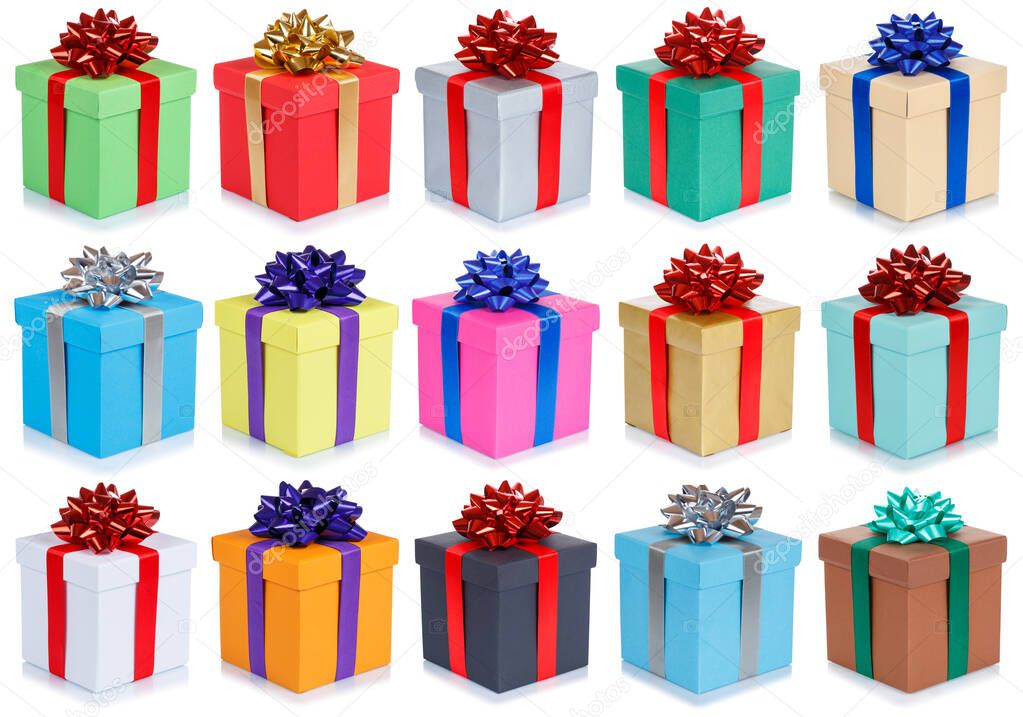 Collection of birthday gifts christmas presents set isolated on 