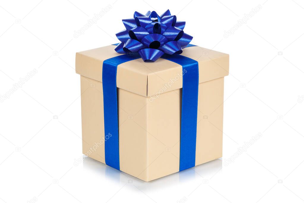 Birthday gift christmas present beige box isolated on white