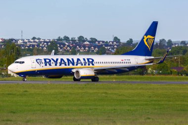Gdansk, Polonya, 29 Mayıs 2019 Ryanair Sun Boeing B737-800 uçağı Gdansk havaalanında (GDN). Boeing, merkezi Chicago 'da bulunan bir Amerikan uçak üreticisi..