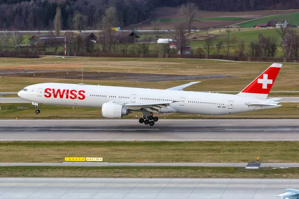 Zurique Suíça Fevereiro 2020 Swiss Air Lines Avião Boeing 777 — Fotografia de Stock