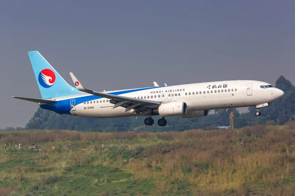 Chengdu Κίνα Σεπτεμβρίου 2019 Αεροπλάνο Hebei Airlines Boeing 737 800 — Φωτογραφία Αρχείου