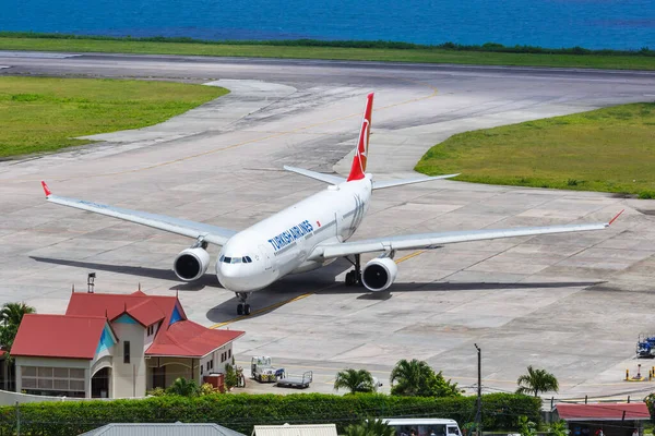 Mahe Seychellerna Februari 2020 Turkish Airlines Airbus A330 Flygplan Mahe — Stockfoto