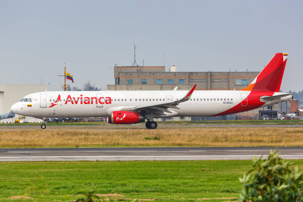 Bogota, Colombia  January 30, 2019 Avianca Airbus A321 airplane at Bogota airport (BOG) in Colombia. Airbus is a European aircraft manufacturer based in Toulouse, France.