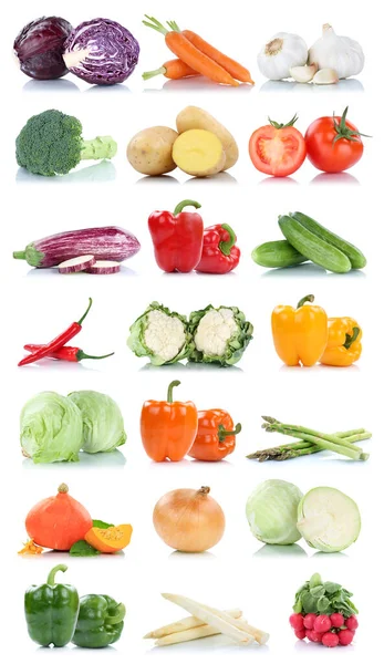 Recogida Verduras Tomates Espárragos Zanahorias Lechuga Alimentos Frescos Vegetales Aislados —  Fotos de Stock