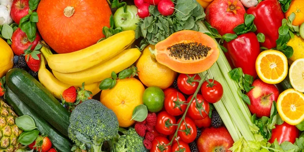 Fondo Alimentare Frutta Verdura Raccolta Frutta Verdura Sano Mangiare Dieta — Foto Stock