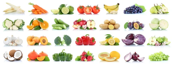 Frukt Grönsaker Samling Isolerade Äpple Äpplen Apelsiner Vitlök Tomater Banan — Stockfoto