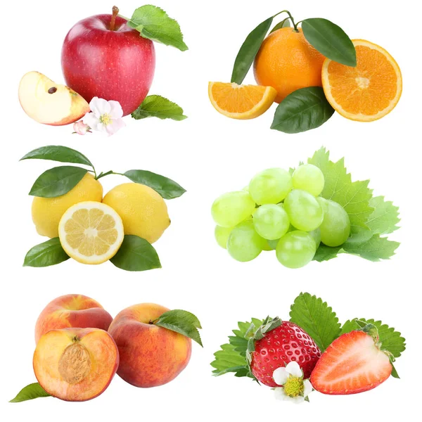Coleta Alimentos Frutas Maçã Uvas Laranja Bagas Maçãs Laranjas Frutas — Fotografia de Stock