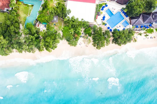 Seychelles Playa Mar Océano Paisaje Mahe Isla Naturaleza Paraíso Drone Imagen de archivo