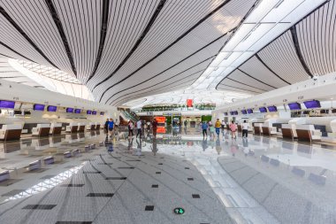Pekin, Çin 30 Eylül 2019 Pekin Yeni Uluslararası Havaalanı PKX Terminali.