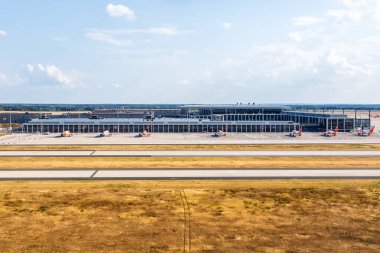 Berlin, Almanya - 19 Ağustos 2020 Berlin Brandenburg BER Havaalanı Kuzey Rıhtımı Havalimanı.