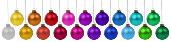 Bolas Natal Muitas Baubles Banner Cores Cor Decoração Colorida Pendurado — Fotografia de Stock