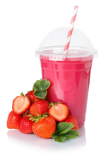 Vruchtensap Drank Aardbei Smoothie Aardbeien Kopje Geïsoleerd Een Witte Achtergrond — Stockfoto