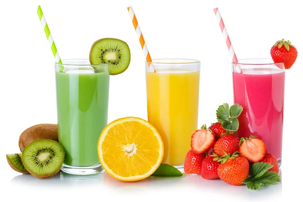 Fruit Juice Smoothie Smoothies Drink Drinks Straw Fruits Glass Isolated — Stock Photo, Image