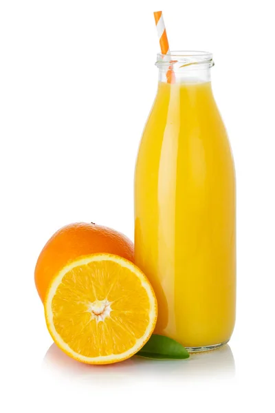 Orange Fruit Smoothie Jus Boisson Paille Oranges Dans Une Bouteille — Photo
