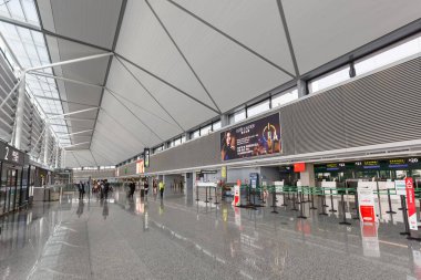 Şangay, Çin - 27 Eylül 2019 Çin 'deki Şangay Hongqiao Havaalanı Terminal 2.