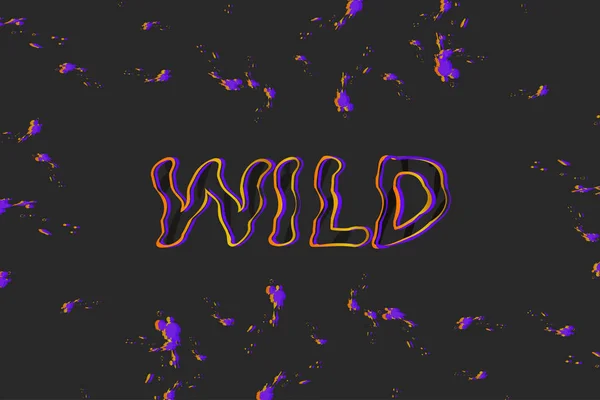 Psychedelische belettering van Wild op grijze achtergrond met decoratieve elementen. — Stockvector