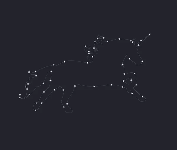 Ilustración vectorial de la constelación de unicornio. Silueta unicornio con estrellas . — Vector de stock