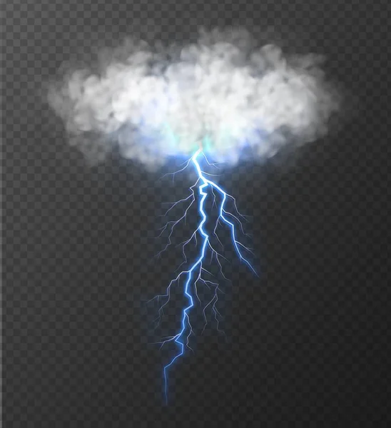 Realistic cloud with thunderbolt isolated on transparent background. — Stock Vector