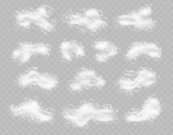 Αφρός σαπουνιού με φυσαλίδες απομονωμένες σε διαφανές φόντο. — Διανυσματικό Αρχείο