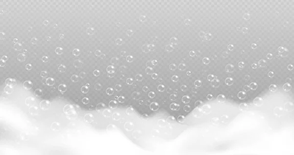 Espuma de baño realista con burbujas aisladas sobre fondo transparente . — Vector de stock