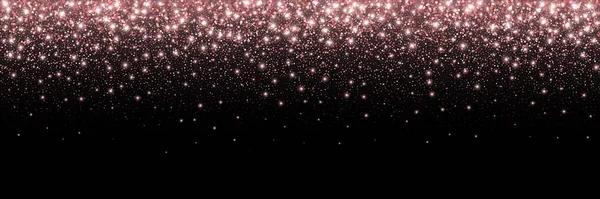Rose gold glitter partickles isolated on black background. Falling sparkling confetti.