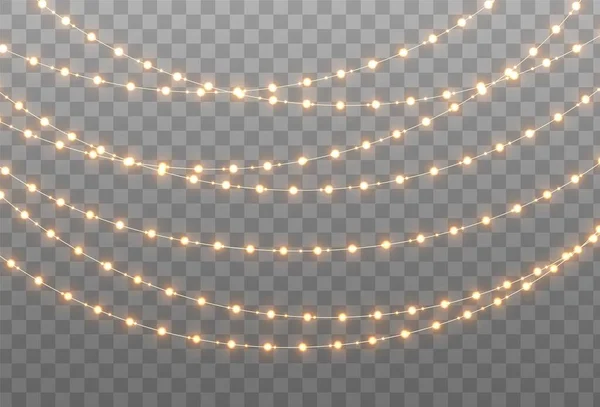 Guirlande de Noël isolée sur fond transparent. Ampoules incandescentes . — Image vectorielle
