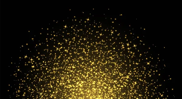 Étincelles dorées, particules lumineuses abstraites, poussière d'étoiles jaune. Étincelles et étincelles de Noël volantes. Fond de luxe. — Image vectorielle