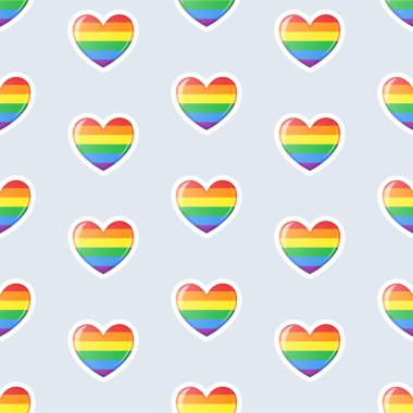 Gökkuşağı çizgili kalp simgeleri kusursuz desen. LGBT topluluk kavramı.
