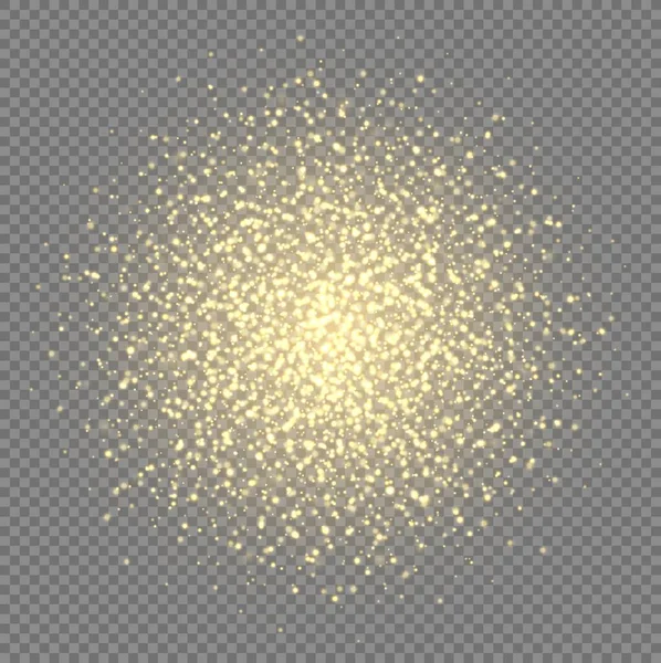 Brillos dorados, partículas luminosas abstractas, explosión de polvo de estrellas amarillo. Chispas y destellos de Navidad voladores. — Vector de stock