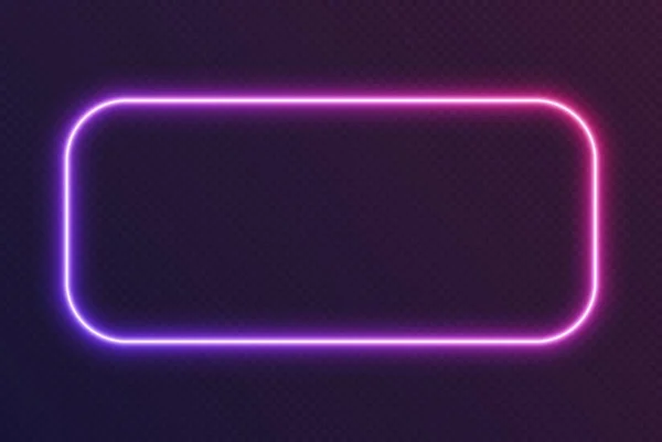 Neon gradiënt afgeronde rechthoek frame, blauw-roze gloeiende rand geïsoleerd op een donkere achtergrond. Kleurrijke nachtvaandel. — Stockvector