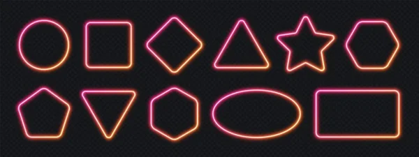 Neon gradyan çerçeve seti, koyu arkaplan üzerinde izole edilmiş pembe-turuncu parlayan kenarların koleksiyonu.