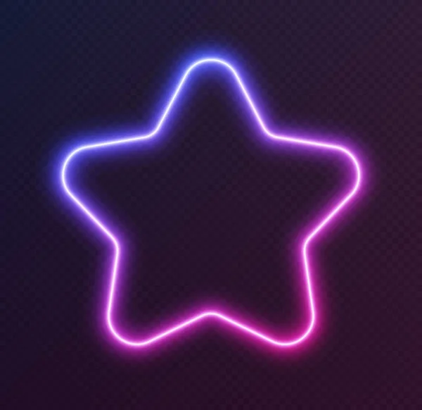 Estrella de neón degradada, borde brillante azul-rosa aislado sobre un fondo oscuro. Banner de noche colorido — Vector de stock