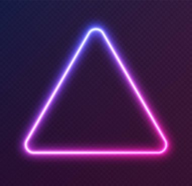 Gradyan neon üçgen, koyu arkaplanda mavi-pembe parlayan sınır. Renkli gece afişi