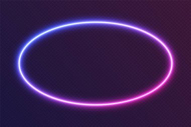 Gradyan neon elips, koyu arka planda izole edilmiş mavi-pembe parlayan oval sınır. Renkli gece afişi