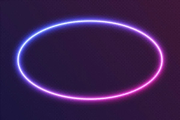 Elipse de neón degradado, borde ovalado brillante azul-rosa aislado sobre un fondo oscuro. Banner de noche colorido — Vector de stock