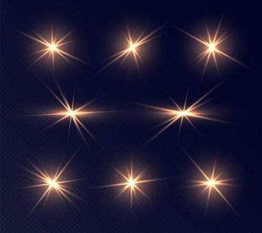 Altın mercek parlaklığı ayarlandı, parlak sarı ışıltılar. Sihirli kıvılcımlar koleksiyonu, retro neon ışıklar.