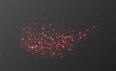 Kırmızı parıldayan yıldızlar, parlak parçacıklar ışık efekti, şeffaf uçan yıldız tozu dokusu, soyut ışıldayan Noel süslemesi. Vektör illüstrasyonu.
