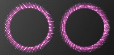 Pembe yarım ton çerçeveler, parlayan daire sınırları, noktalı yuvarlak desen, radyal disko lüks tasarım unsuru. Vektör illüstrasyonu.