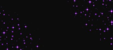 Purple sparkling stars background, shiny particles light effect, flying stardust texture, abstract twinkle backdrop. Vector illustration.