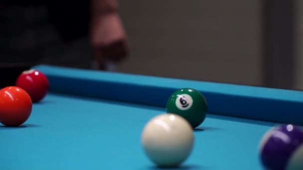 Persons play in snooker game, man plays in billiard — Stockvideo