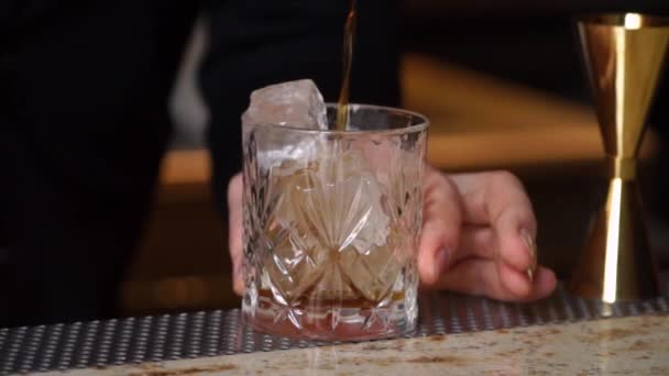 Il barista prepara cocktail e prepara bevande alcoliche — Video Stock
