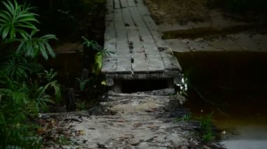 Ahşap köprü Saracen Bay beach ormanın içinden tembel plaj yol açmaktadır. Koh Rong Samloem. 