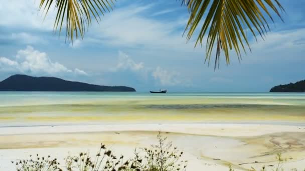 Vista Playa Tropical Saracen Bay Con Hojas Palmera Cielo Isla — Vídeo de stock