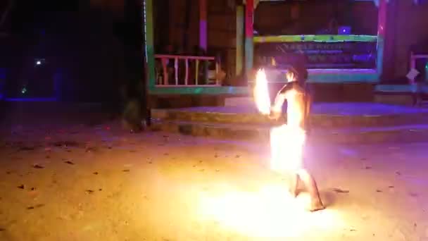 Fire Dance Performance Made Young Skilled Cambodian Boy Secret Bar — Stock Video